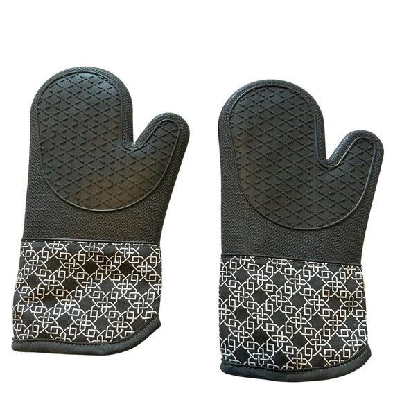 Silicone Shell Kitchen Oven Mitts Heat Resistant 500 Degrees Waterproof Set Gray - Picture 4 of 9